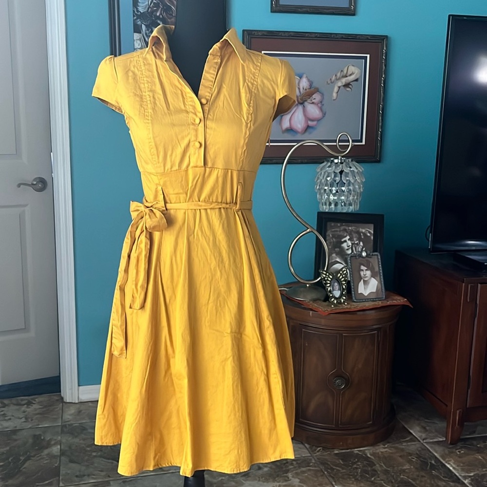 Mustard gold dress side zipper size S cap sleeve tropical wear